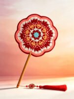 Handmade Crochet Hand Fan—Rossa Rosette Crest