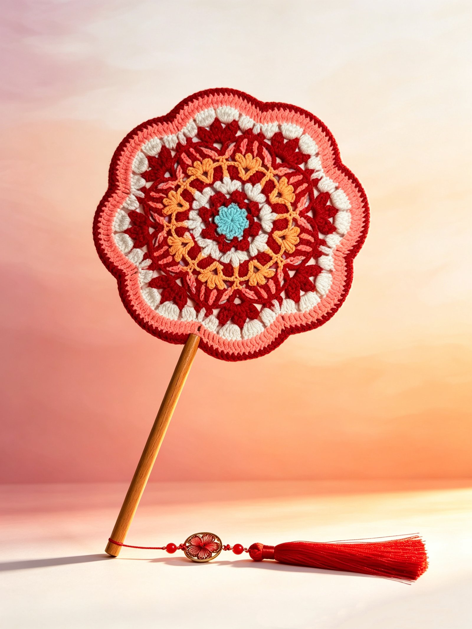 30c8dc704c7b6b1685cf392d5338eb02 Handmade Crochet Hand Fan—Rossa Rosette Crest - Image 1