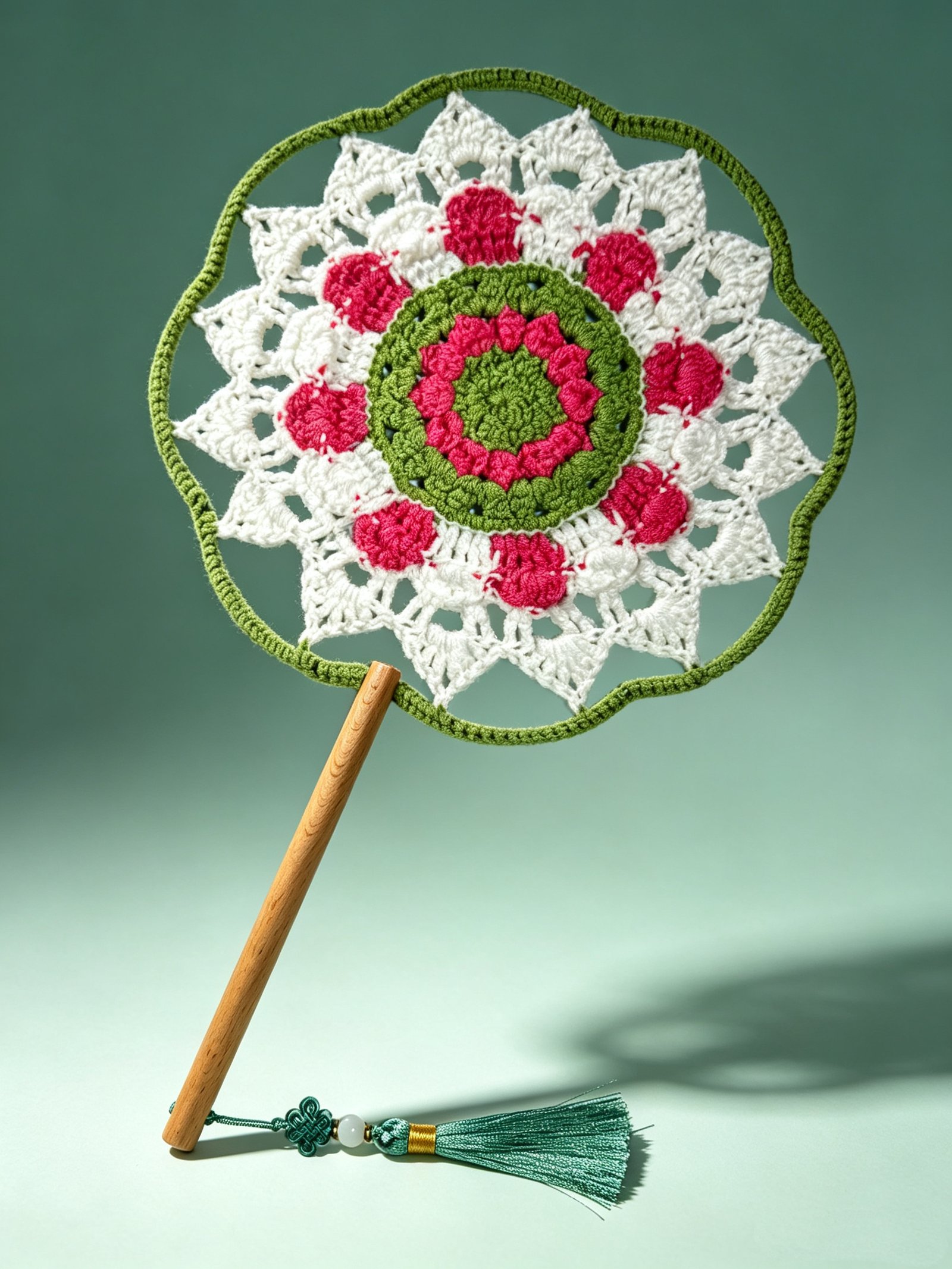 449a45c0c3eaf01a7279df2a9a12a1f1 Handmade Crochet Hand Fan—Camellia Lace Wreath - Image 1