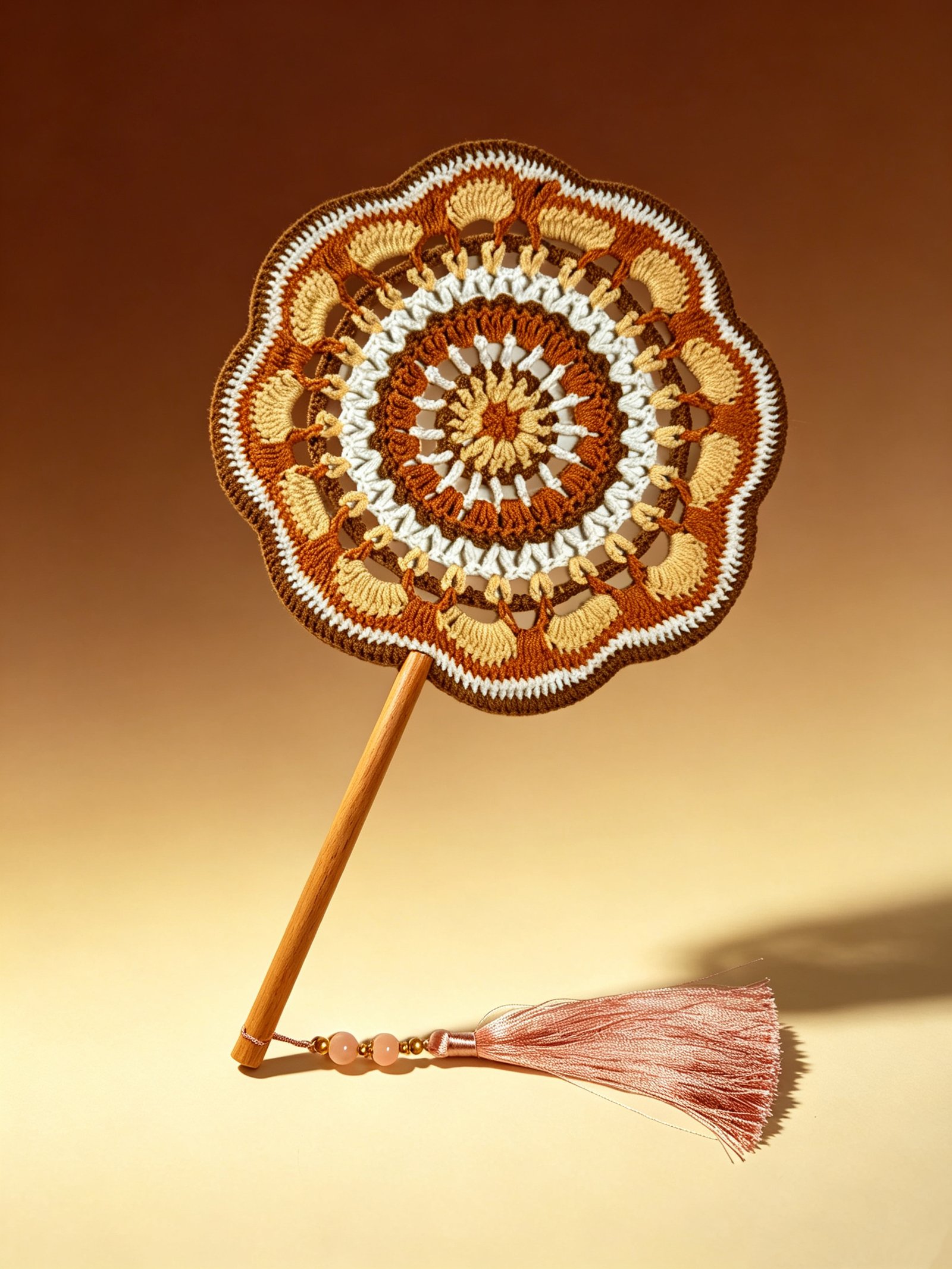 4803e201cb73fd326e1e2817698eab85 Handmade Crochet Hand Fan—Autumn Terracotta - Image 1