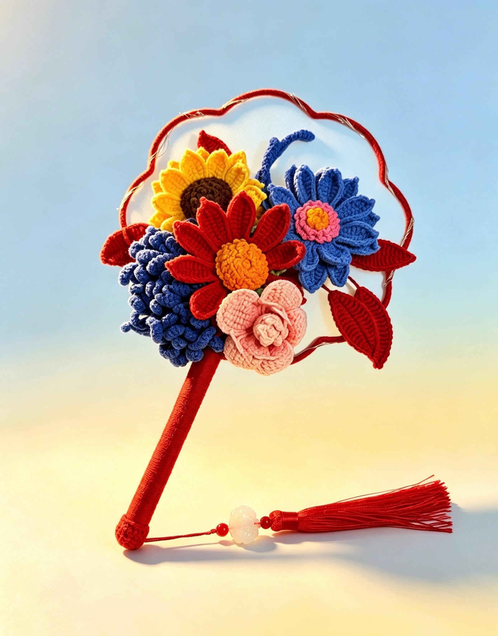87b092dd5be446b7790535195bfad43c Handmade Crochet Hand Fan—Blossom Medley - Image 1
