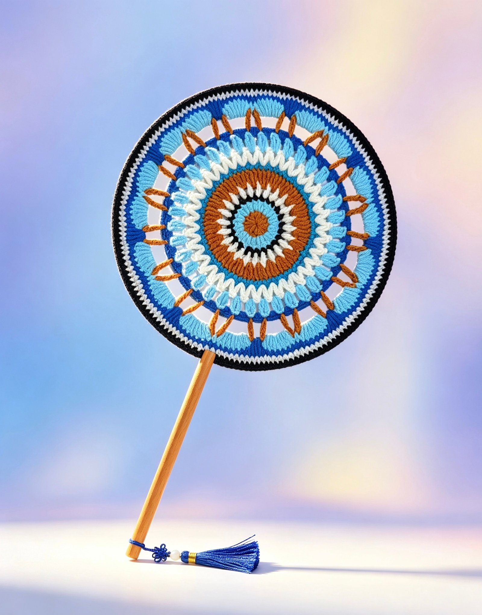8b6bb0acc12438cc01ab847133597e73 Handmade Crochet Hand Fan—Sky Mandala - Image 1