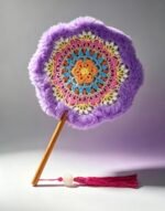 Handmade Crochet Hand Fan—Fuzzy Lavender Kaleidoscope