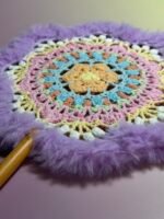 Handmade Crochet Hand Fan—Fuzzy Lavender Kaleidoscope - Image 2