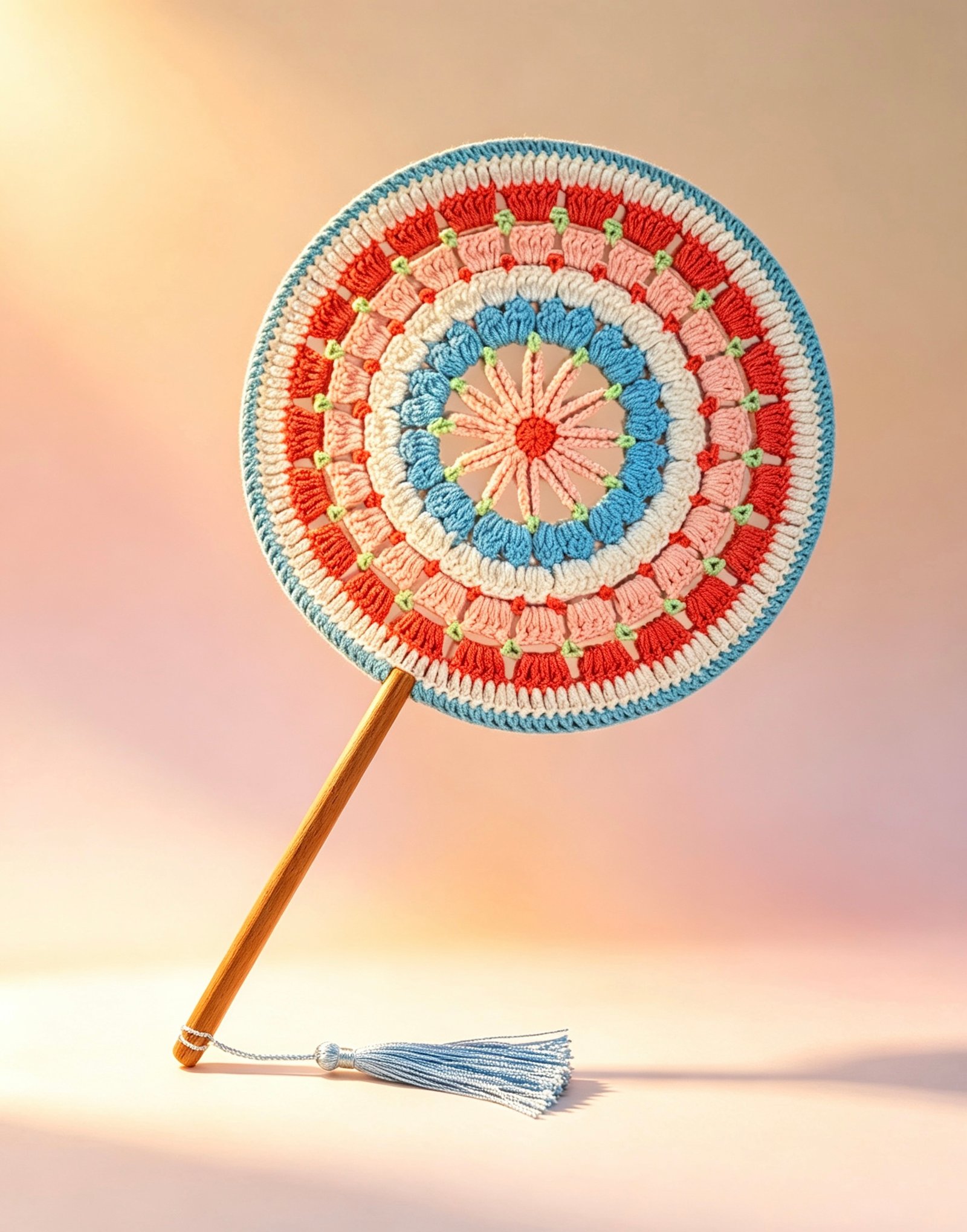 c6e4cbf12057a519e613b2cf4a4593f2 Handmade Crochet Hand Fan—Sunset Carousel - Image 1