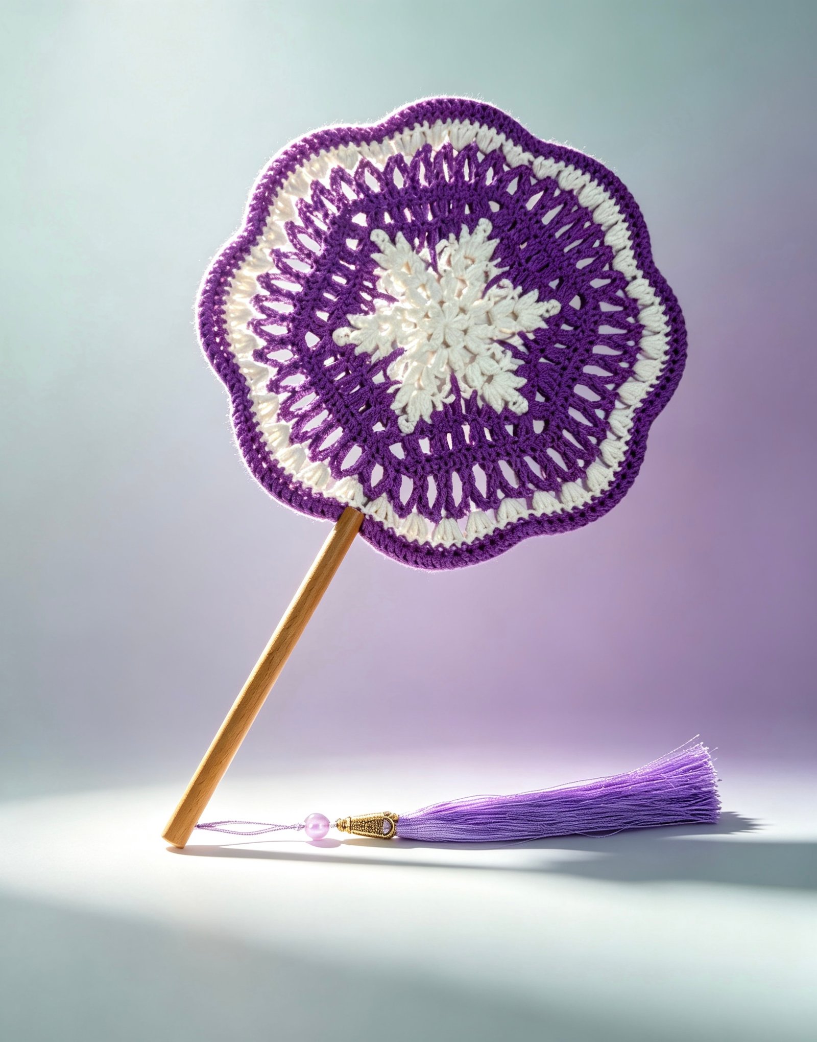 e2704531b782d0f11905aa460f6fe31d Handmade Crochet Hand Fan—Lavender Snowbloom - Image 1